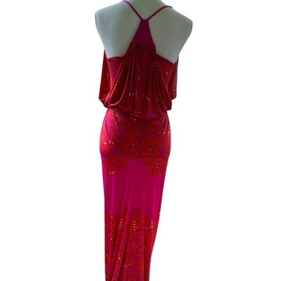 Analili Pink Abstract Print Draped Halter Racer Back Maxi Dress - Picture 3 of 6